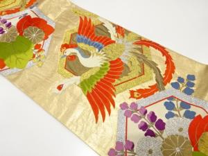 アンティーク　亀甲に鳳凰・桐・菊模様織り出し袋帯（材料）